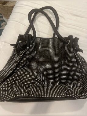 Black Studded Shoulder Tote Bag with Double Handles